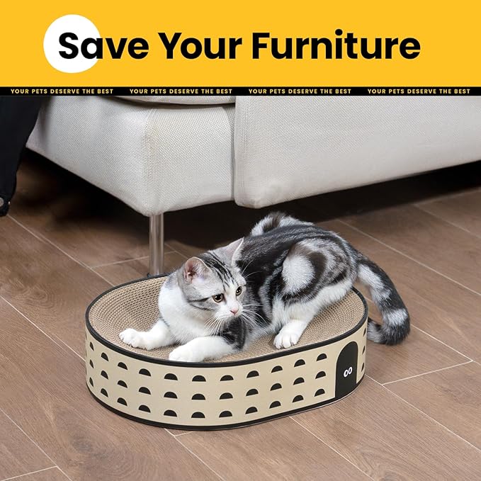 Oval Cat Scratcher Bed, 2-in-1 Cat Scratching Board, Natural Corrugated Cardboard Scratch Pad Lounge, Sealed Base Traps Debris,No Assembly Kitty Furniture,Stylish Colors Blends Any Home Decor