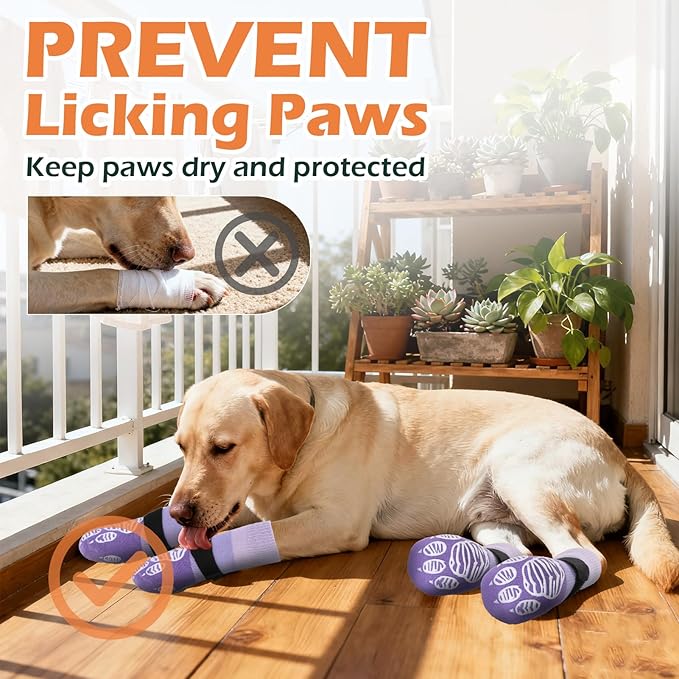 EXPAWLORER Anti Slip Dog Socks to Prevent Licking Paws, Dog Shoes for Cold Winter, Dog Booties for Hardwood Floors, Dog Boots & Paw Protectors with Grippers for Small Medium Large Senior Dogs XS