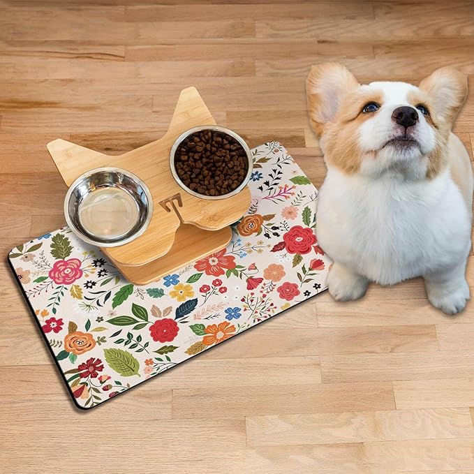 Absorbent Pet Dog Bowl Mat for Food and Water, Pet Cat Food Feeding Mat with Non Slip Rubber Backing, Dog Food Mats for Floors Waterproof, 24"x32"