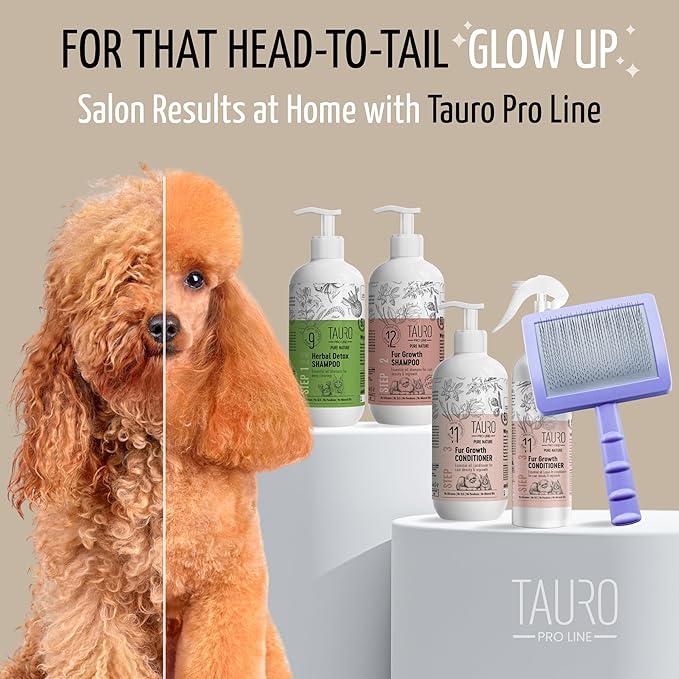 Tauro Pro Line Dog Slicker Brush for Shedding - Removes Undercoat, Tangles Short, Wavy & Long Hair - Pet Brush for Dogs & Cat Grooming, Non-Slip Grip, Soft Pin (Size L - Purple)