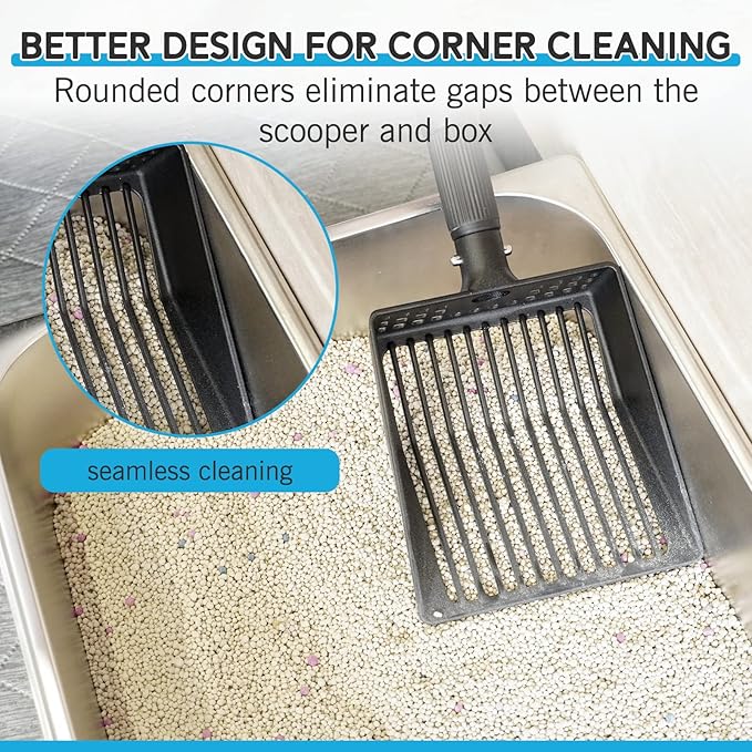 Cat Litter Scoop, Deep Shovel with Metal Long Handle, 21"-39.5" Telescopic & Adjustable Heavy Duty Fast Sifting Shovel Kitty Litter Scooper for Sifting Cats Litter