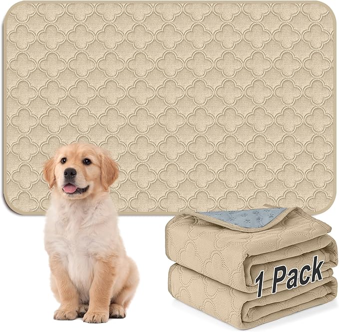 Washable Pee Pads for Dogs - 1 Pack Reusable Pee Pads，Waterproof Puppy Pads，Pet Training Pads，Super Absorbent with Dog Paw Shape Non-Slip Backing (Cream, 48" X 65" - 1 Pack)