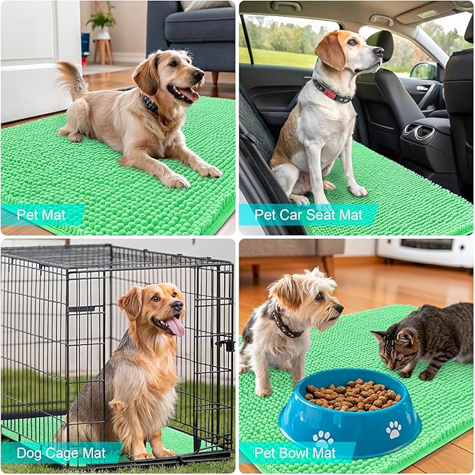 OLANLY Dog Door Mat for Muddy Paws 36x24, Absorbs Moisture and Dirt, Absorbent Non-Slip Washable Doormat, Quick Dry Chenille Mud Mat for Dogs, Entry Indoor Entryway Carpet for Inside Floor, Mint Green