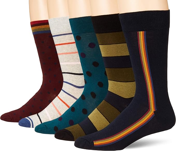 Amazon Essentials Men's Patterned Dress Crew Socks, 5 Pairs