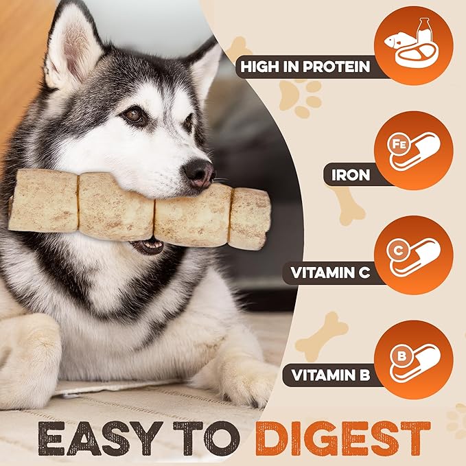 Premium Beef Cheek Rolls for Dogs 10-12" - (5-Pack), Peanut Butter Flavored Long Lasting, Safe & Natural Rawhide Alternative Chews, Ideal for Large Dogs & Aggressive Chewers, Supports Dental Health