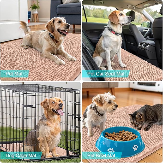 OLANLY Dog Door Mat for Muddy Paws 70x46, Absorbs Moisture and Dirt, Absorbent Non-Slip Washable Doormat, Quick Dry Chenille Mud Mat for Dogs, Entry Indoor Entryway Carpet for Inside Floor, Peach