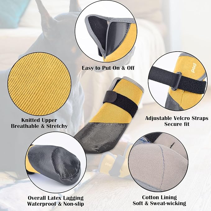 SJJH Dog Shoes Lightweight Dog Boots-Breathable Knitted Paw Protector with Adjustable Strap for Hot Pavement, Rain Walking, Hardwood Floors Anti Slip Reduce Noise, Prevent Licking Paws(Yellow,M)