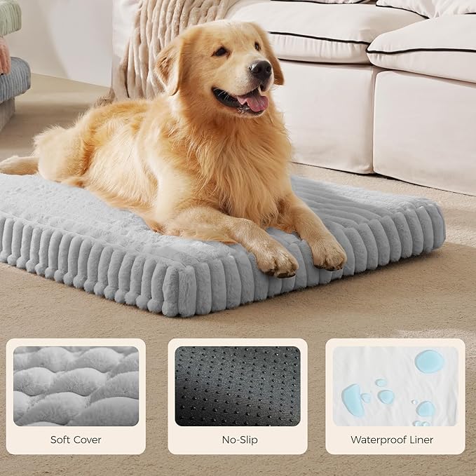 Orthopedic Dog Bed for XXL Jumbo Dog, Waterproof Pet Bed,Non-Slip Bottom and Egg-Crate Foam with Removable Washable Cover Crate Bed,Grey,47"x29"x4"