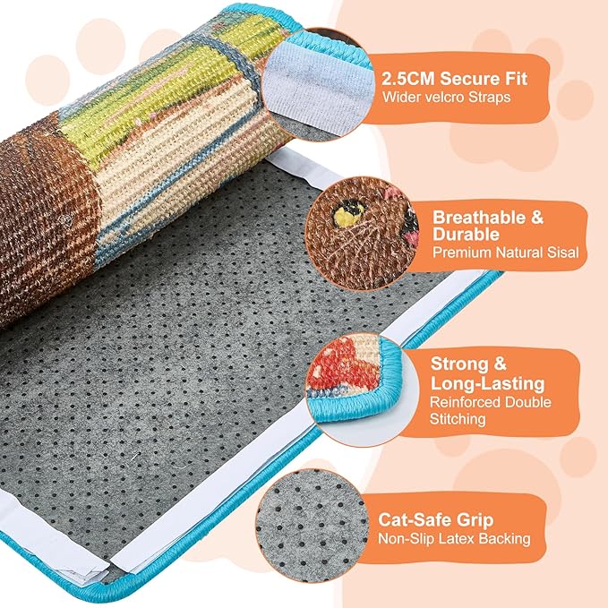 Cat Scratching Mat with Bonus Adhesive Catnip | All-in-One 23.6x15.7 Inch Sisal Scratcher for Wall/Floor, Stops Couch Carpet Scratching, Durable Anti-Slip