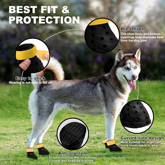 Dog Shoes Breathable Dog Shoe for Hot Pavement, Dog Booties and Paw Protectors, Non-Slip Waterproof Dog Sandals Boots (Black+Yellow, M: (2.6’’x2.3'')(L*W))