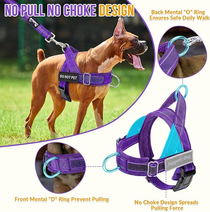 SlowTon No Pull Dog Harness - Heavy Duty Dog Harness and Leash Set for Medium Large Dogs, Reflective Tactical Harness with Soft Padded and Front Clip for Easy Walk and Training (PU, L)