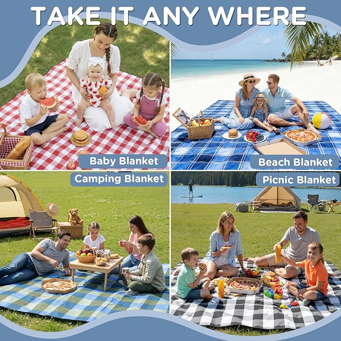 Waterproof Picnic Blanket Outdoor Camping Beach Mat Extra Large Foldable Car Essential Roadtrip Gadget Rv Accessories Glamping Tent Gear Must Haves Hiking Stuff Backpacking Necessities Gift