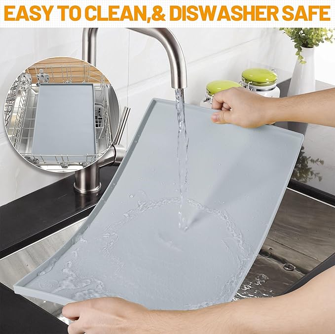 Hubulk Dog Feeding Mat,100% Waterproof Food Grade Silicone Pet Food and Water Bowl Placemat,Dishwasher, High Raised Edge to Prevent Spills,Nonslip Tray to Stop Messes on Floor（19"x12"x0.5", Mist）