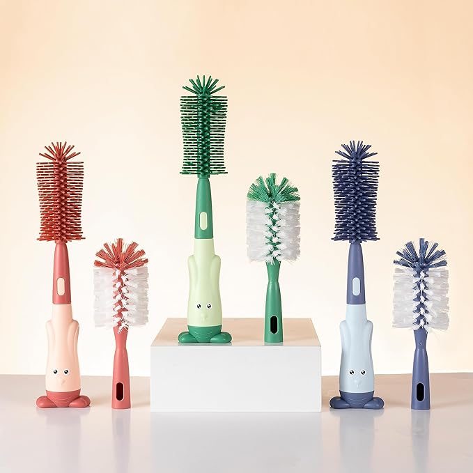 Chemimoso Multifunctional Cleaning Brush, Baby Bottle Brush, Bottle Brush Cleaner Set, Pink, Silicone and Nylon Brush