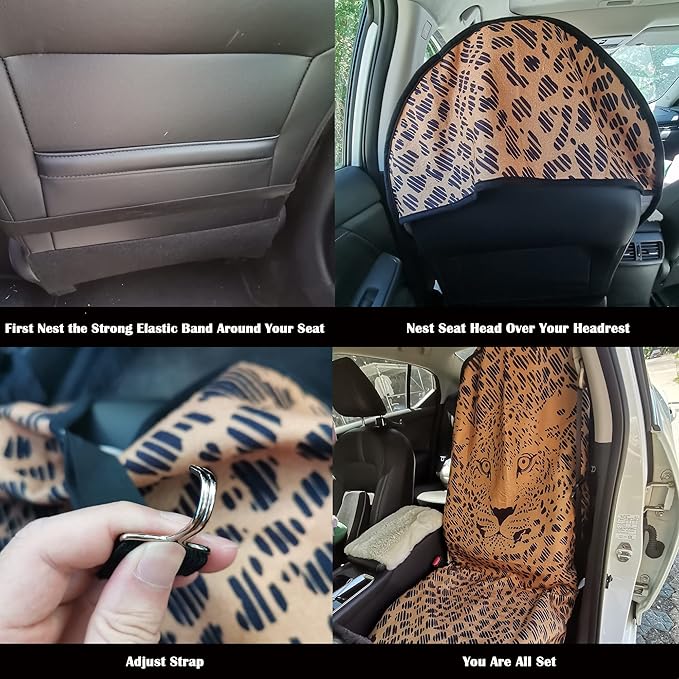 LoyaGour Car Seat Cover Protector Front Seats,for Gym Workout,Running,Swimming,Beach and Hiking,Waterproof Sweat Towel Bucket Seat Covers for Cars SUV Trucks (Leopard, 2Pcs)
