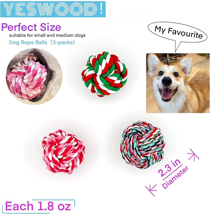 YESWOOD! Puppy Toys Small Rope Balls for Teething, Puppy Chew Pink Toy,Pet Friendly Washable Dog Toy Rope Ball for Small and Medium Dogs 0-80 Pounds(3-Pack) Dog Interactive Gifts