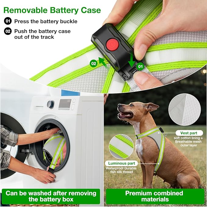 ChalkLit Light Up Dog Harness, No Pull Led Dog Harness Glow-in-The-Dark for Night Walking, USB Rechargeable Lighted Safety Vest for Small Dogs, Adjustable Soft Mesh Fully Illuminated (Green, Small)