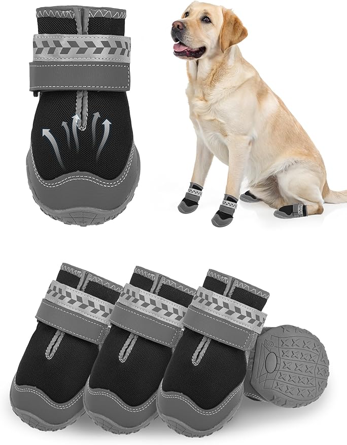 SCENEREAL Anti Slip Dog Shoes for Large Dogs, Medium Sized Dog Boots & Paw Protectors for Winter Snowy Day, Outdoor Walking, Water-Resistant in Rainy Weather, Indoor Hardfloors Skid-Resistant Sole