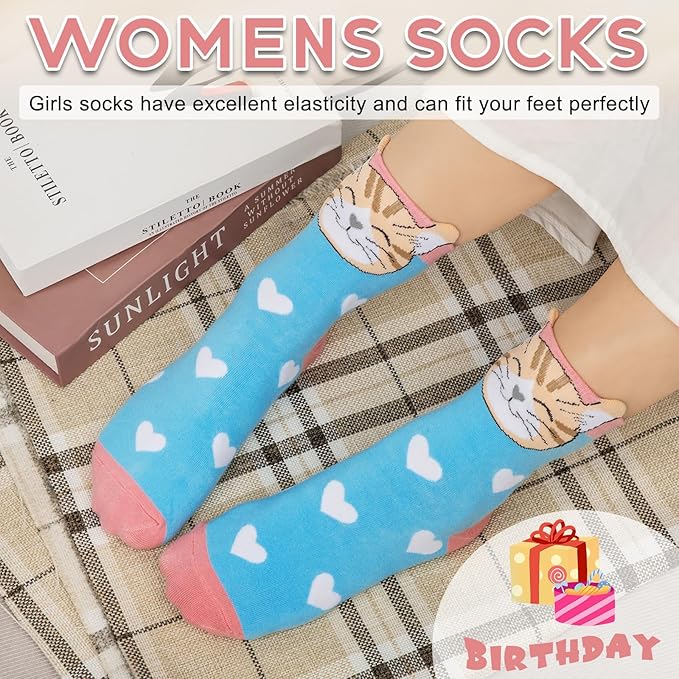 YSense Womens Cute Animal Socks 5 Pairs, Dog Cat Novelty Cartoon Crew Funny Socks Stocking Stuffers Gifts for Women Girl