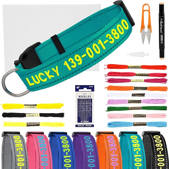 Personalized Embroidered Dog Collar - Custom Hand-Stitched Name & Number, Reflective Adjustable Pet Collar for Small/Medium/Large Dogs & Cats, Durable Nylon with Steel D-Ring (Sky Blue, Small)