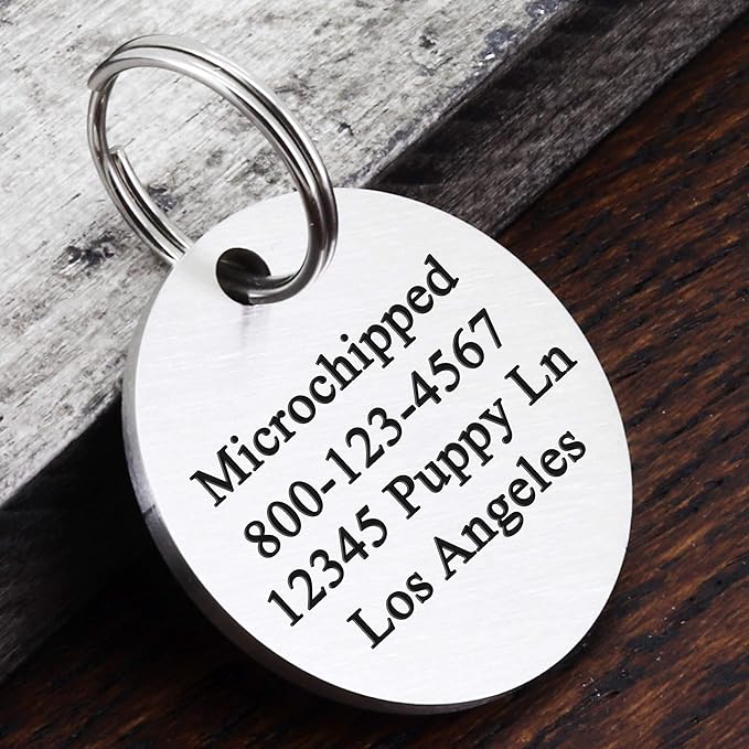 Ultra Joys Stainless Steel Pet ID Tags - Personalized Front and Back Engraving, Round Tag Vine Design, Silver Small