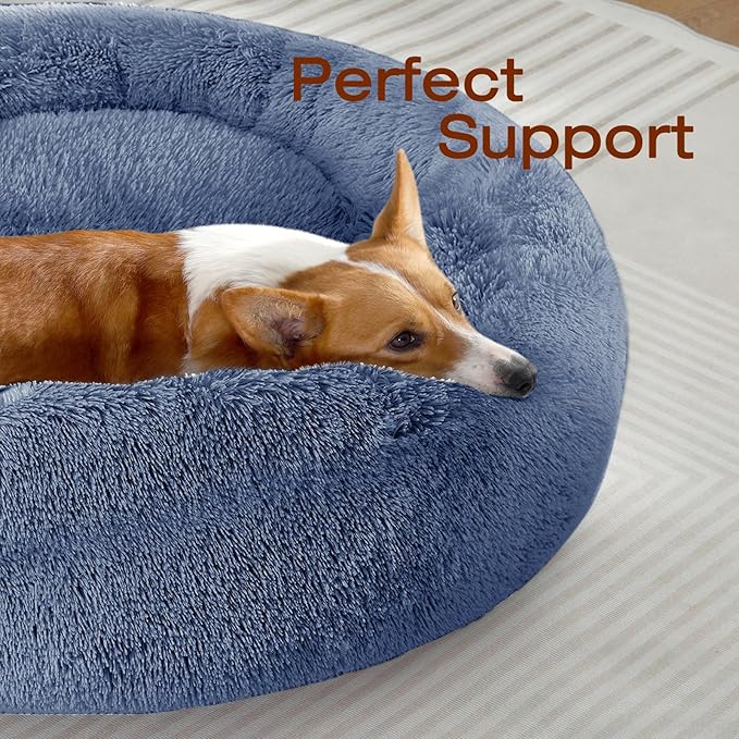 JOLLYVOGUE Dog & Cat Bed, Calming Anti-Anxiety Pet Bed for Small Dogs, Fluffy Donut Cushion for Small and Medium Pets (23")