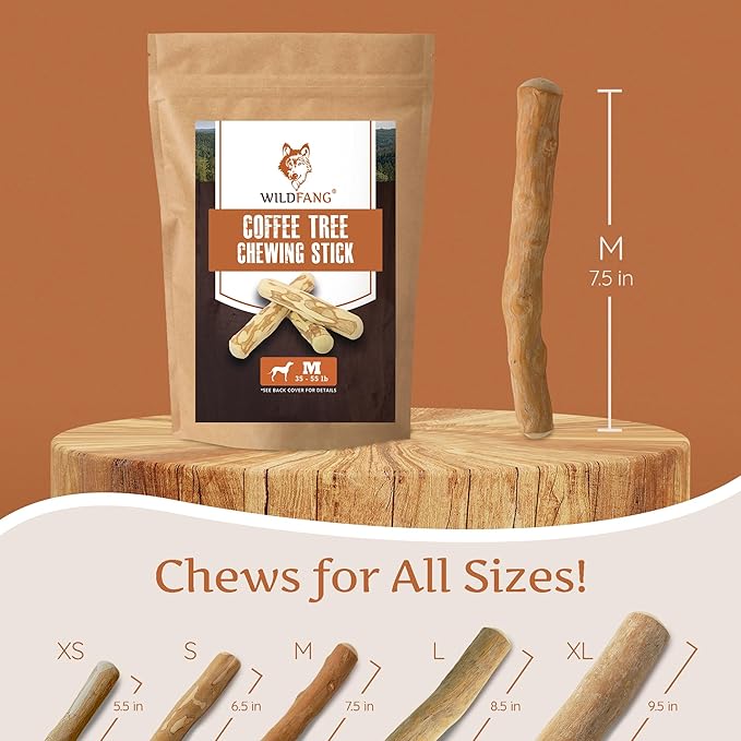 Wildfang® Coffee Wood Dog Chew, Medium – Tough Chew Toys for Aggressive Chewers, Dog Teething Toys for Puppies, Training for Chewing Muscles, Coffee Tree Sticks for Medium Dogs (33–55 lbs), Pack of 3