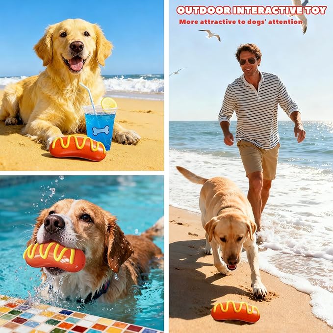 BURIESUR Dog Chew Toys,Interactive Dog Toys to Keep Them Busy,Hot Dog Tough Toys for Training and Cleaning Teeth,Rubber Dog Toys for Aggressive Chewers,Indoor Outdoor Play for Dogs,Dog Birthday Gift