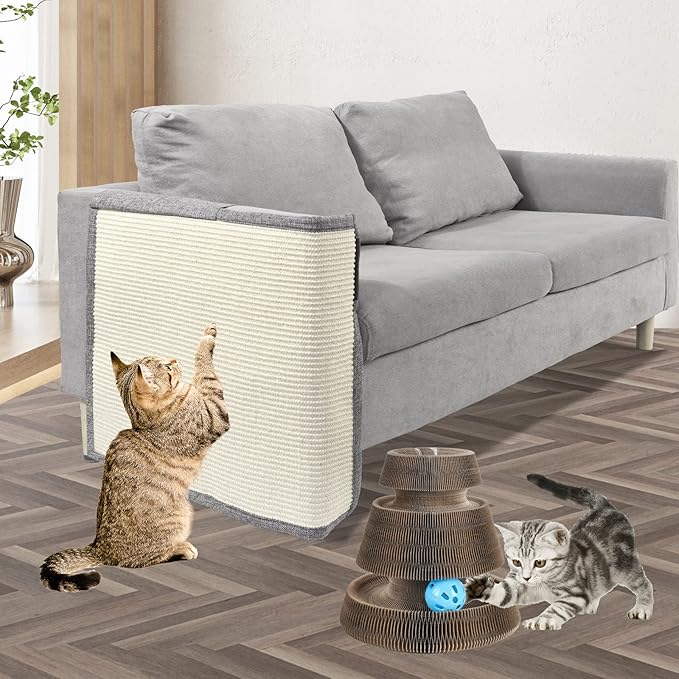 Cat Scratch Couch Protector with Natural Sisal for Protecting Couch Sofa Chair Furniture,Couch Protector from Cat Claws 23.6" L*19.7" W(Light Grey/Right Hand)