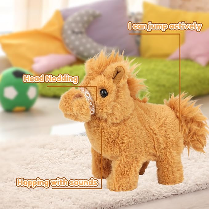 Easfan Walking Pony Toy Plush Interactive Pony with Sound Tail Wagging Stuffed Animal Christmas Birthday Gifts for Kids Toddlers