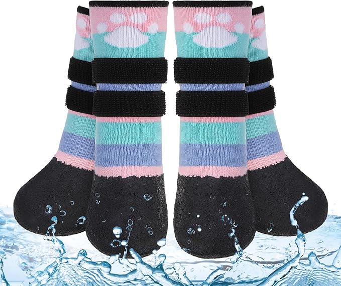 BEAUTYZOO Anti Slip Dog Socks Boots, Dog Shoes for Hot/Cold Pavement Snow Rain Days,Waterproof Grip Dog Booties Paw Protector for Hardwood Floor, Prevent Licking for Small Medium Large Senior Old Dogs
