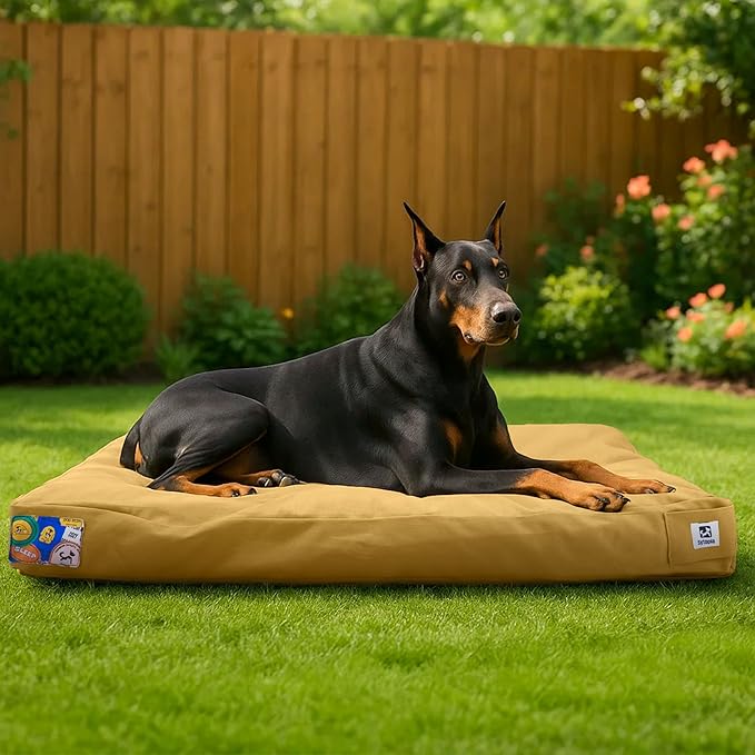 Sytopia 42 Inch Canvas Outdoor Dog Bed for Extra Large Dogs, Waterproof Washable Removable Cover, Indoor Patio Pet Pad, Yellow