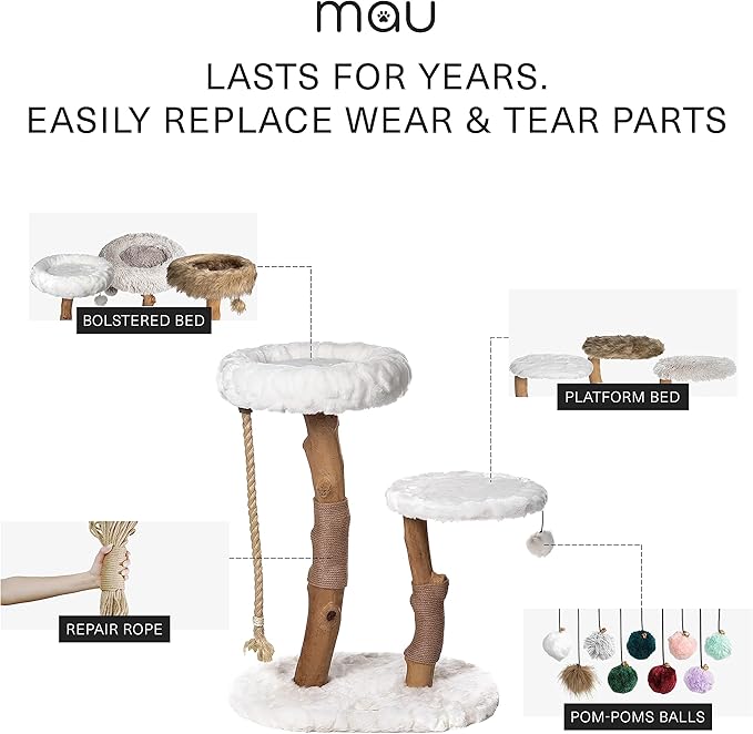 Mau Lifestyle White Rizzo Cat Tree, 32" H, 27 LBS