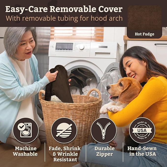 Snoozer Cozy Cave Dog Bed - Indoor Dog Bed with Cover Cave, Covered Calming Burrow for Small & Medium Sized Pets with Blanket Attached, Enclosed, Removable Washable Cover - Large, Hot Fudge