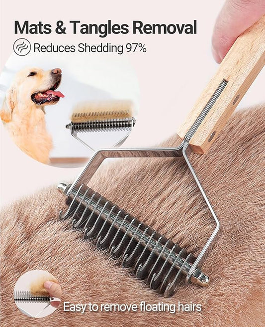 Wooden pet grooming rake - Mats and Tangles Removal Tool Undercoat Rake for dogs & Cats | Suitable for thick and Long Hair Grooming Brush & Deshedder Comb Reduces Shedding 97%