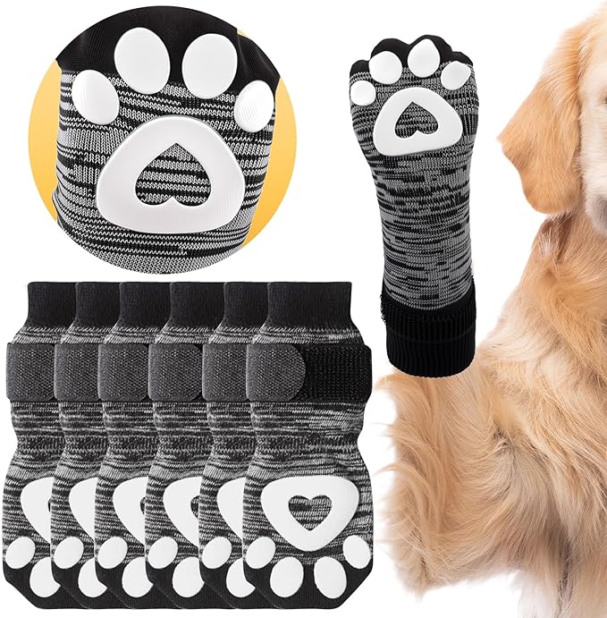 6 Pcs Non Slip Dog Socks to Prevent Licking Paws, Double-Sided Grip Anti-Skid Paw Protectors for Hardwood Floors,Hot/Cold Pavement Traction Control for Small Medium Large Senior Dogs