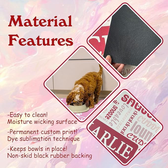 Personalized Pet Feeding Mat Custom Name Dog Food Mat Customized Cat Water Placemats, Waterproof & Non-Slip Design for Dogs Cats, Style 5