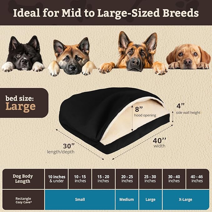 Snoozer Pet Products Luxury Rectangle Cozy Cave Dog Bed with Microsuede, Large, Black