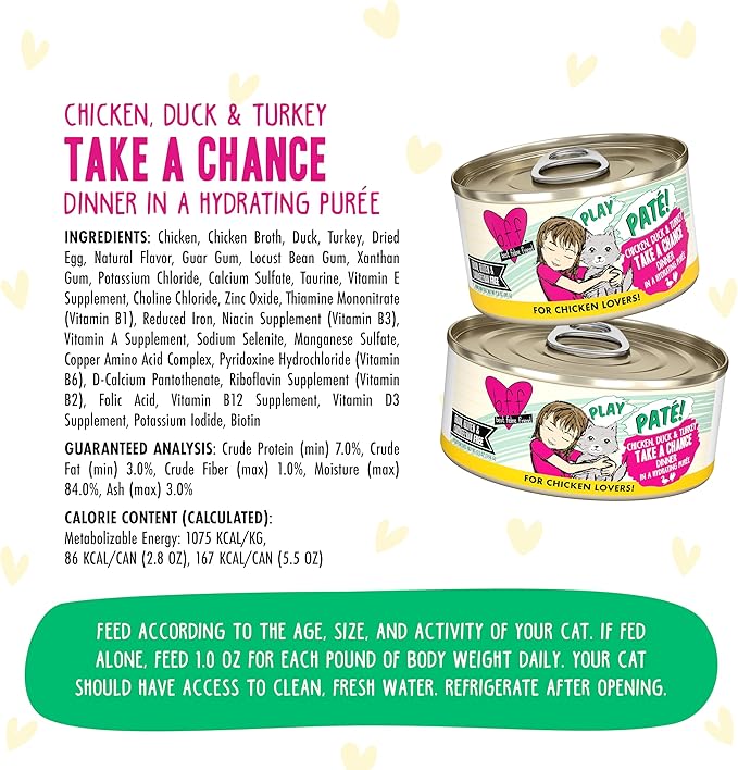 Weruva B.F.F. Play - Best Feline Friend Paté Lovers, Aw Yeah!, Chicken, Duck & Turkey Take a Chance with Chicken, Duck & Turkey, 5.5oz Can (Pack of 8)