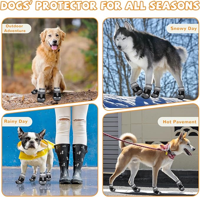 Dog Shoes for Hot Pavement,Dog Boots & Paw Protectors for Large Medium Size Dogs to Prevent Licking,Dog Booties with Reflective for Outdoor,Hiking,Hardwood Floors,Winter Snow(Black Grey,Size6)