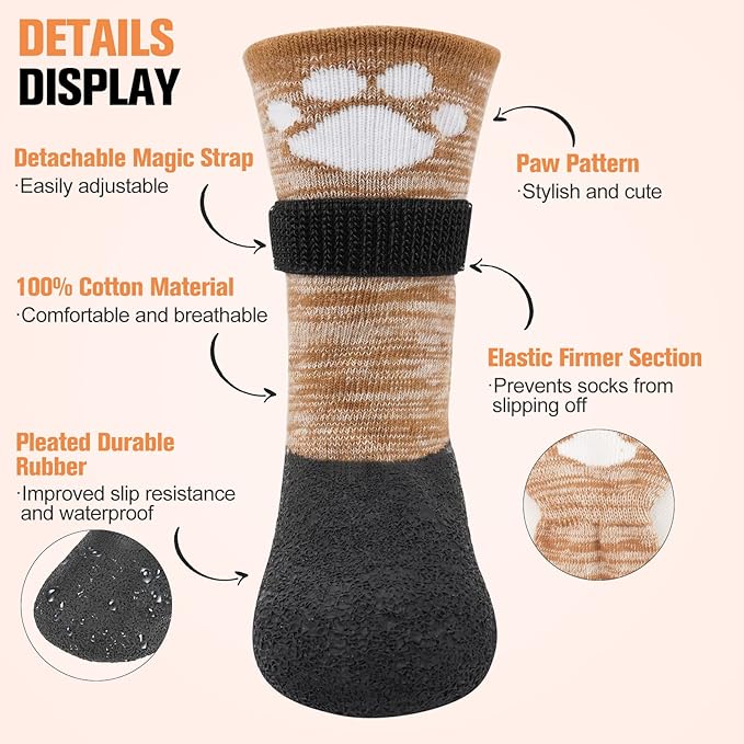 BEAUTYZOO Anti Slip Dog Socks Boots, Dog Shoes for Hot/Cold Pavement Snow Rain Days,Waterproof Grip Dog Booties Paw Protector for Hardwood Floor, Prevent Licking for Small Medium Large Senior Old Dogs