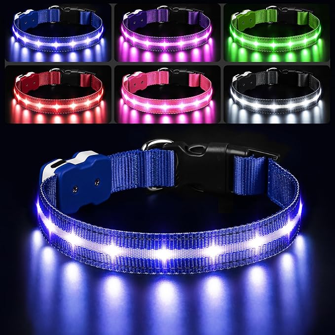 PcEoTllar Light Up Dog Collars, Led Dog Collar, Rechargeable, Night Walking, Waterproof, Glow in The Dark Dog Collars Light for Large Small Medium Dogs, Blue l
