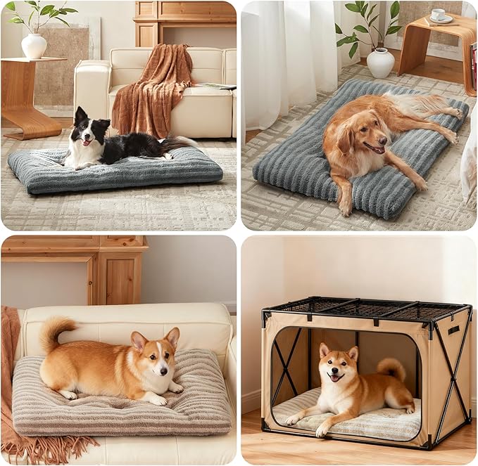 FURTIME Washable XXL Dog Bed for Extra Large Dogs, Giant Deluxe Dog Crate Beds Comfy Fluffy Kennel Pad Anti-Slip Pet Sleeping Mat, Machine Washable Dogs Pillow, 47"x29"x4", Brown