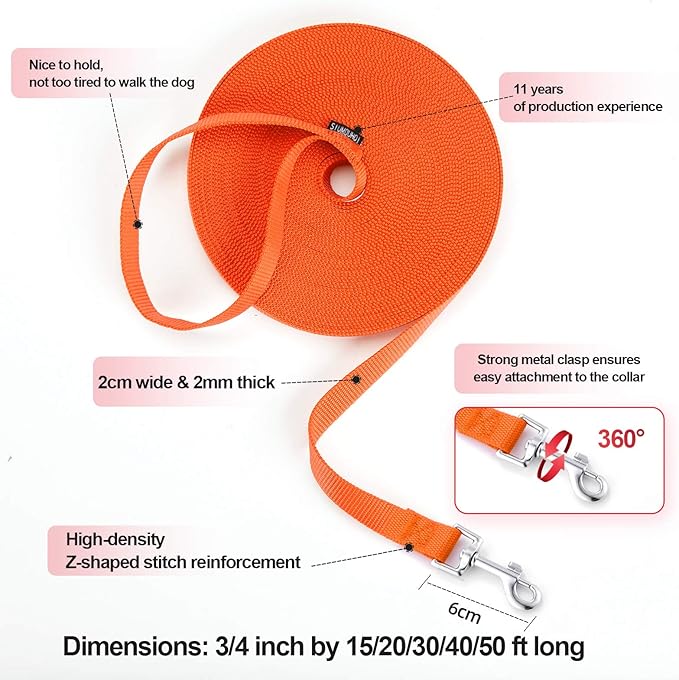 Siumouhoi Siumouhoi Dog/Puppy Obedience Recall Training Agility Lead - 15ft 20ft 30ft 40ft 50ft Training Leash - Great for Play, Camping, or Backyard - Orange 20ft (20Feet, Orange)