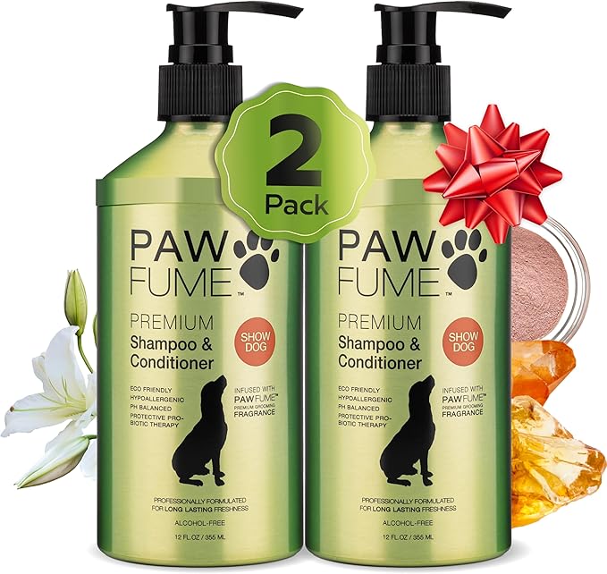 PAWFUME Deshedding Dog Shampoo and Conditioner, Show Dog, 2-Pack – Nourish & Detangle for Silky Soft Coat – Probiotic, Deep-Cleaning, pH-Balanced Formula – Salon-Quality Shampoo for Dogs