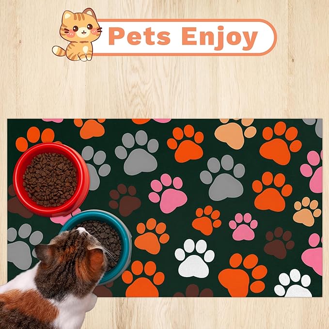 Earthy Pet Feeding Mat - Waterproof Absorbent Dog Cat Mat for Food and Water Bowls, Quick Dry No Stains with Non-Slip Rubber Backing (Forest Green, 12x20 Inch)
