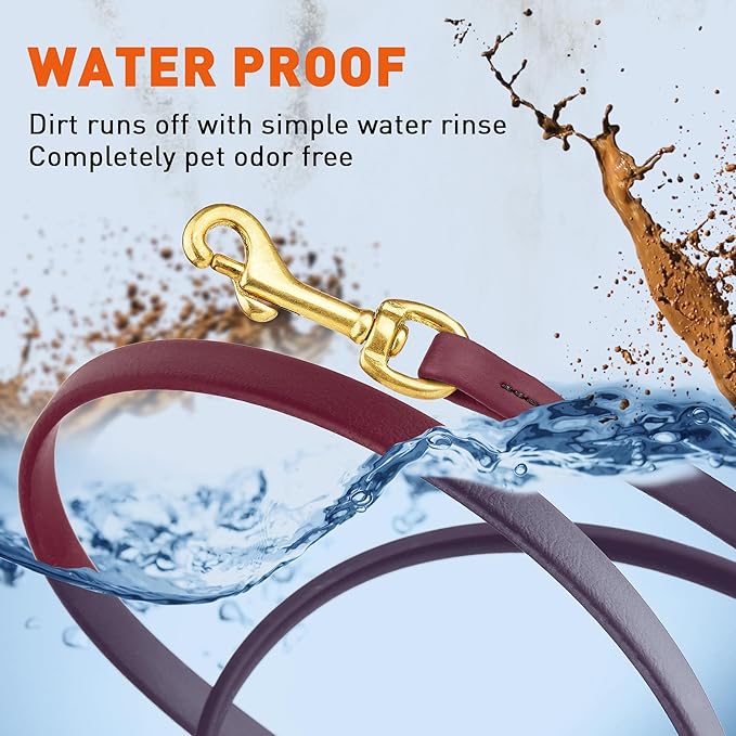 Viper Biothane K9 Working Dog Leash Waterproof Lead for Tracking Training Schutzhund Odor-Proof Long Line with Solid Brass Snap for Puppy Medium and Large Dogs, 15ft Merlot Burgundy
