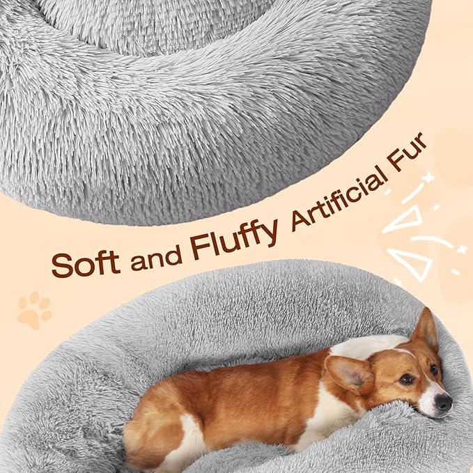 JOLLYVOGUE Dog Bed, Calming Anti-Anxiety Large Dog Bed, Fluffy Donut Cushion for Medium and Large Pets (27"/30"/36")