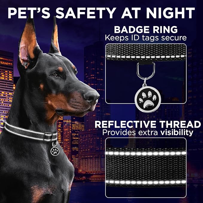 TECEUM Reflective Dog Collar – Black – XL – Basic Nylon Pet Collar – Quick Release Buckle – Fits Small, Medium and Large Dogs, Puppies, Cats – ESA & Service Dog Options