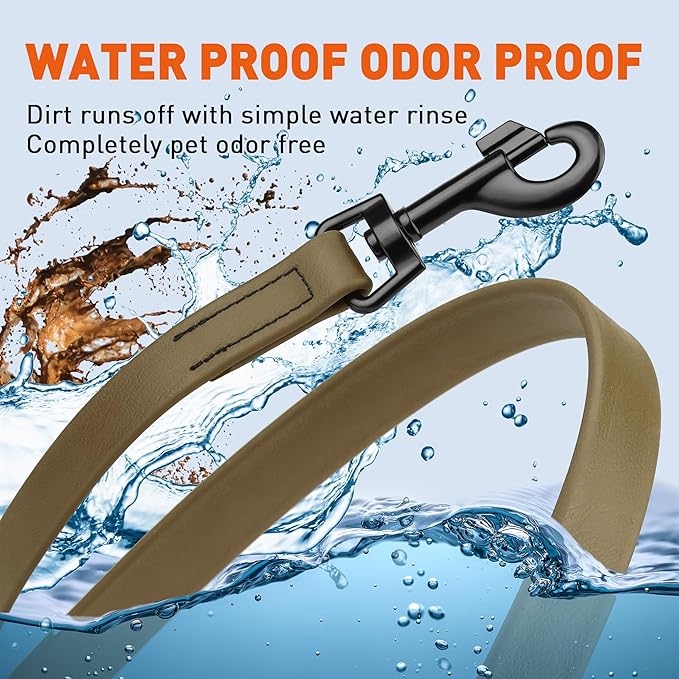 Dogline Biothane Waterproof Dog Leash Strong Coated Nylon Webbing with Black Hardware Odor-Proof Easy to Clean High Performance for Small or Large Dogs Made in USA 4 or 6 ft Lead, Coyote Brown